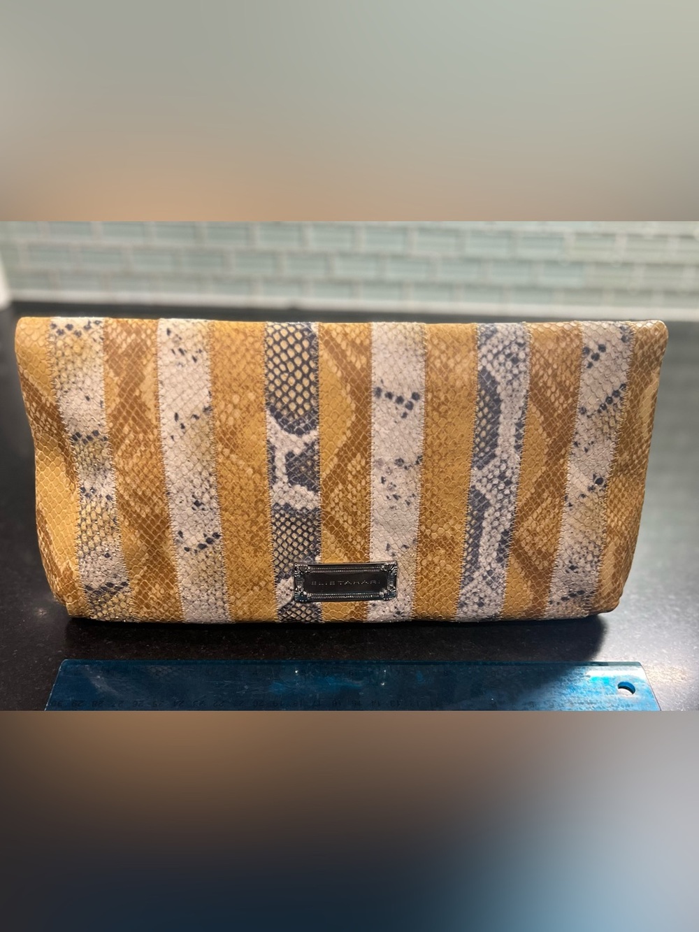 Elie Tahari Yellow, Genuine Leather Hand-Painted Python